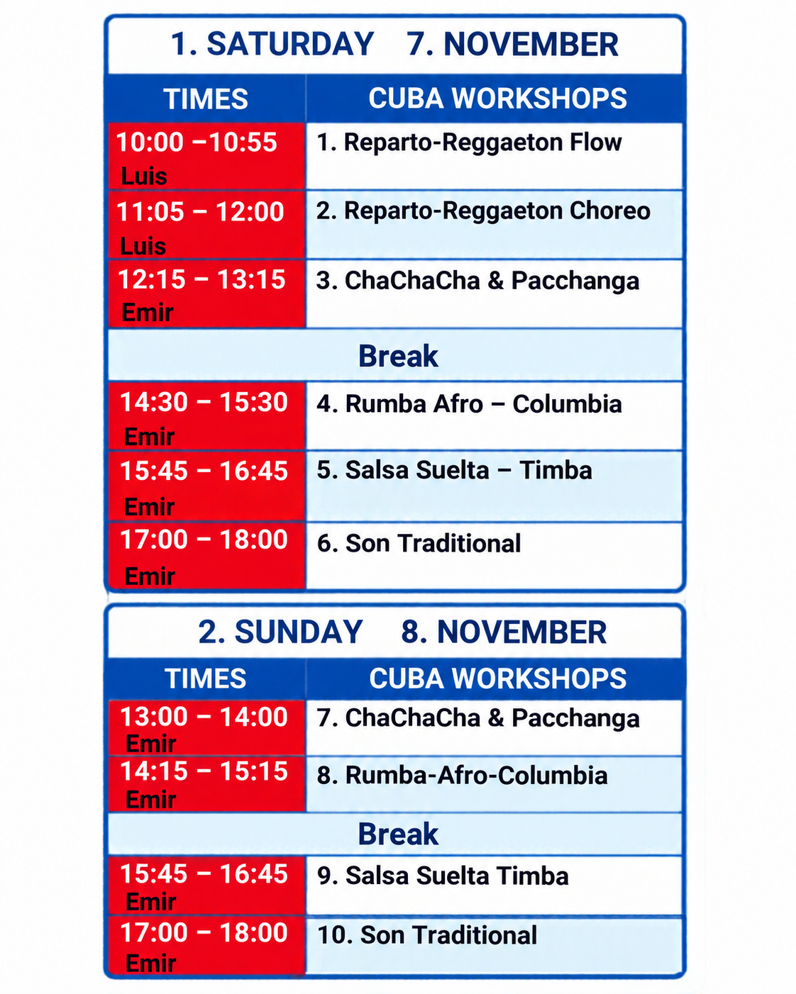 en workshop zeitplan für samstag und sonntag