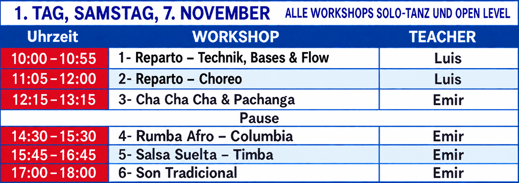 tanzworkshop zeitplan im blau rot design